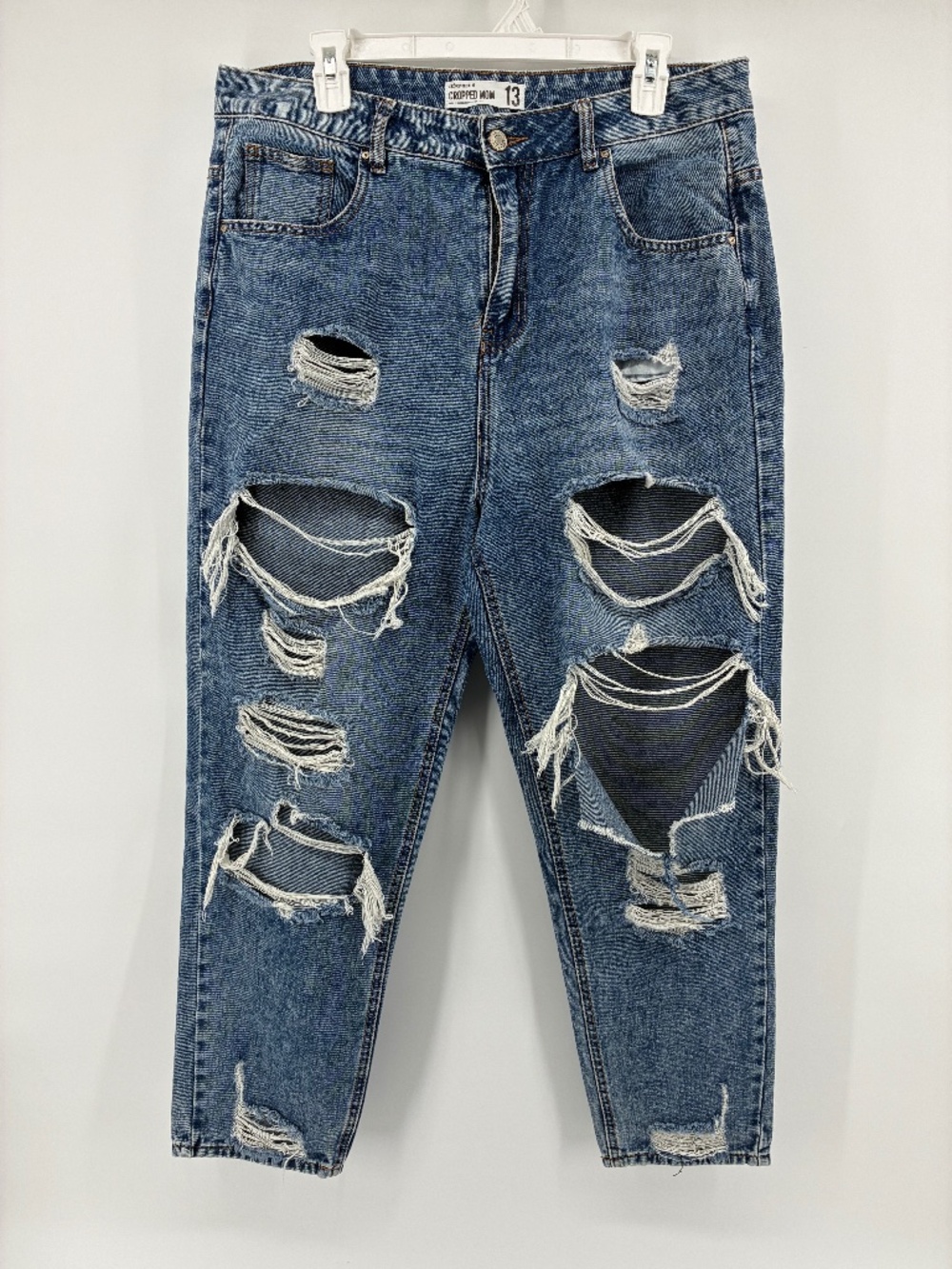 Refuge Denim Cropped Mom Distressed High-Rise Women’s Jeans - Blue